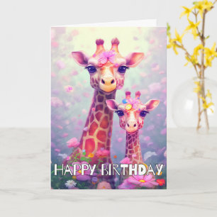 Cute Mor och Dotter Giraffe Grattis på födelseda Kort