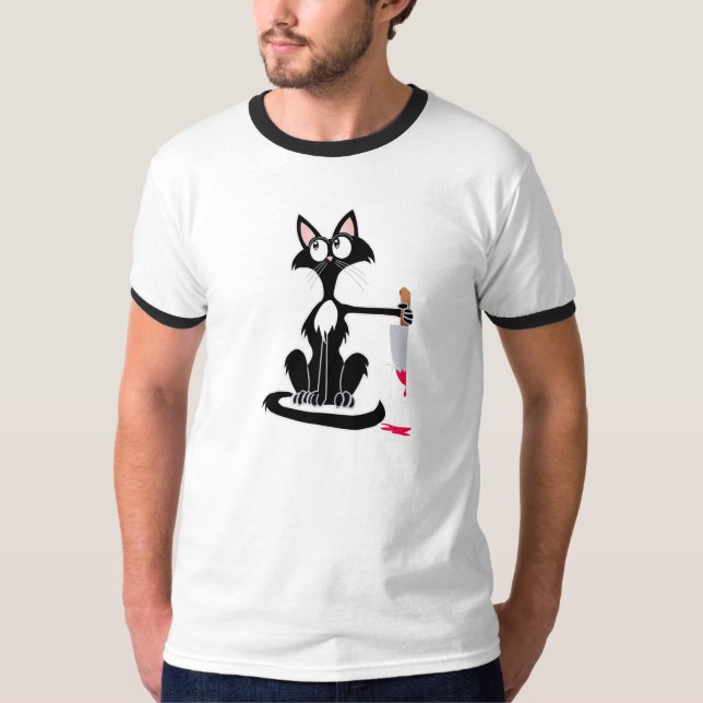 Cute-mördarkatt med en blodig knivar-kaffe Mugg T Shirt (Framsida)