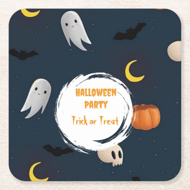 Cute Mörk blått Halloween fest Ghost Pumpkin Underlägg Papper Kvadrat (Framsidan)