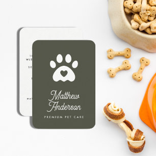 Cute Mörk grönt Heart Tass Pet Sitter Dog Walker Visitkort
