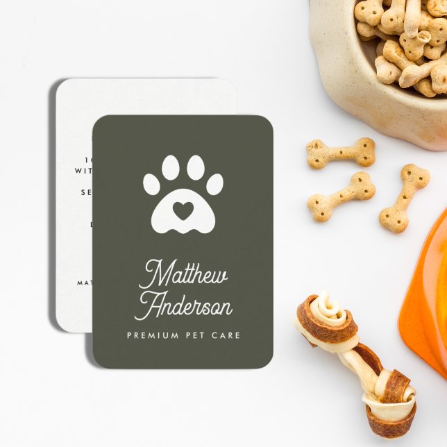 Cute Mörk grönt Heart Tass Pet Sitter Dog Walker Visitkort (Skapare uppladdad)
