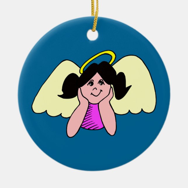 Cute Mörk Hjärtat Girl-julängel Julgransprydnad Keramik (Framsidan)