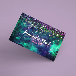 Cute mörk lila grönt faux glitter visitkort