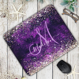 Cute mörk lila guld faux glitter monogram musmatta