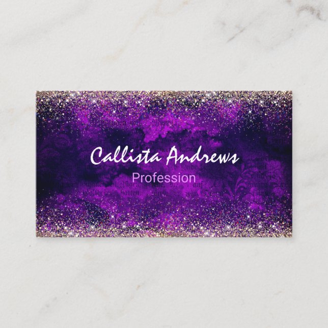 Cute mörk lila guld faux glitter visitkort (Framsida)