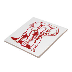 Cute Mörk Red Elephant Line Teckning Kakelplatta