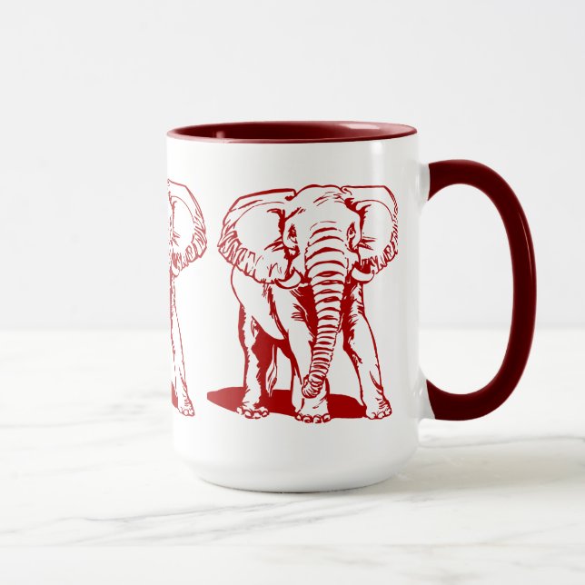 Cute Mörk Red Elephant Line Teckning Mugg (Höger)