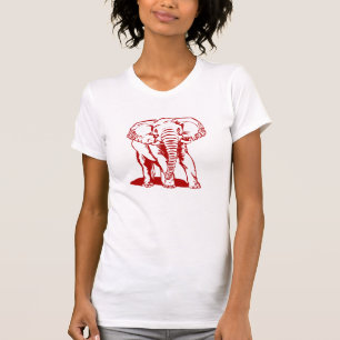 Cute Mörk Red Elephant Line Teckning T Shirt
