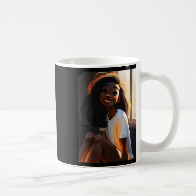 Cute Mörk Skin Girl Smiling Sticker Kaffemugg (Höger)