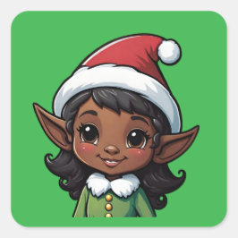 Cute Mörk Skin jul Elf Female Fyrkantigt Klistermärke