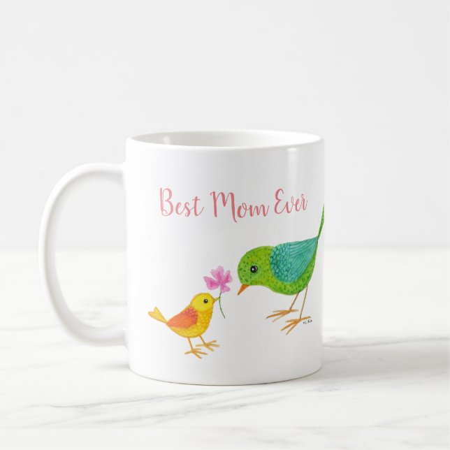Cute Mors dag Gift Mamma Bird Baby Flower Kaffemugg (Vänster)