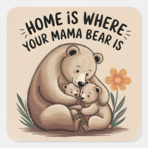 Cute Mors dag Mamma Bear Fyrkantigt Klistermärke