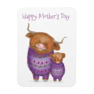 Cute morsa & baby Highland cocohornet Mors dag Magnet