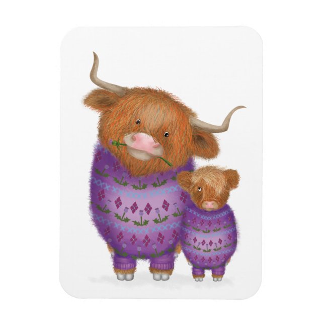 Cute morsa & baby Highland comagnet Magnet (Vertikal)