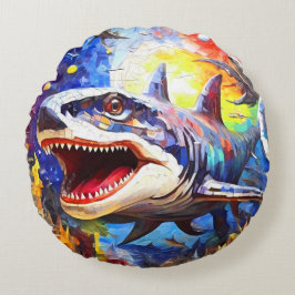 Cute Mosaic Dinosaurs kuddekudde. Rund Kudde