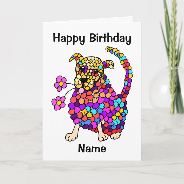 Cute Mosaic Hund Funny Tecknad Birthday Kort (Framsida)