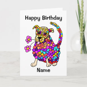 Cute Mosaic Hund Funny Tecknad Birthday Kort