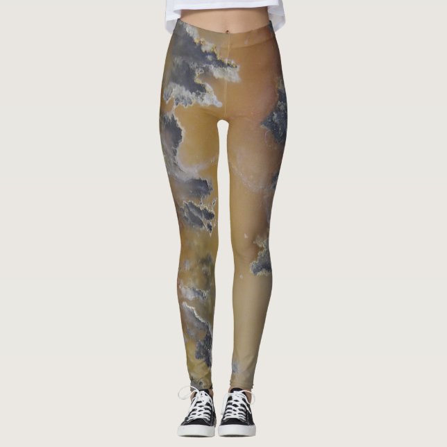 Cute Mossy Agate Flame Natural Sten Designade Leggings (Framsida)
