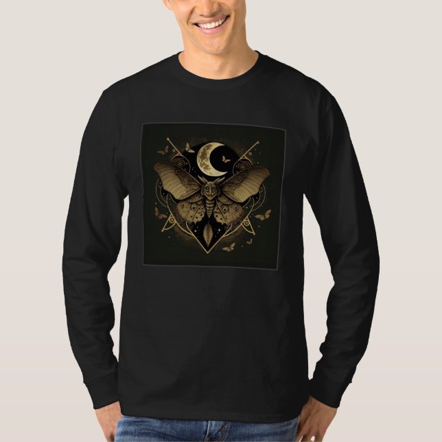 Cute Moth Butterfly Moon Illustration Flowers Wome T Shirt (Framsida)