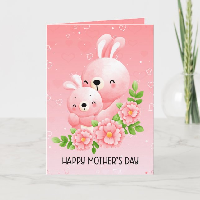 Cute Mother and Baby Bunny Mother's Day Folded Helgkort (Framsida)