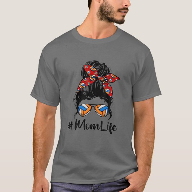 Cute Mother's Day Messy Bun Volleyball Mom Mommy W T Shirt (Framsida)