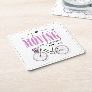 Cute Motivational Behålla Flytta Forward with Bicy Underlägg Papper Kvadrat