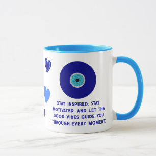 Cute Motivational Good Vibes Blue Evil Ögon Hearea Mugg