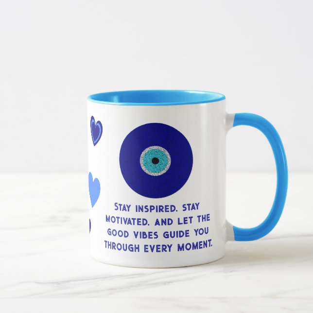 Cute Motivational Good Vibes Blue Evil Ögon Hearea Mugg (Höger)