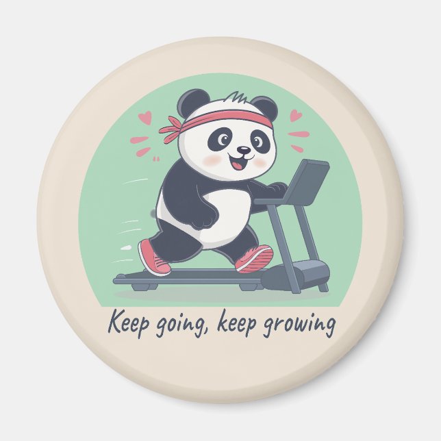 Cute Motivational Panda on Treadmill Magnet (Framsidan)