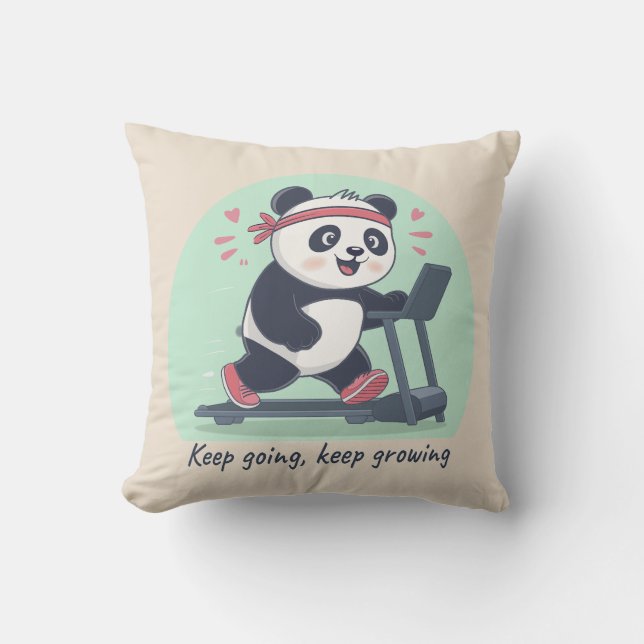 Cute Motivational Panda på Treadmill Kudde (Framsida)