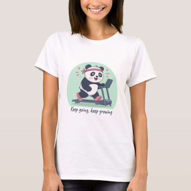 Cute Motivational Panda på Treadmill T Shirt (Framsida)