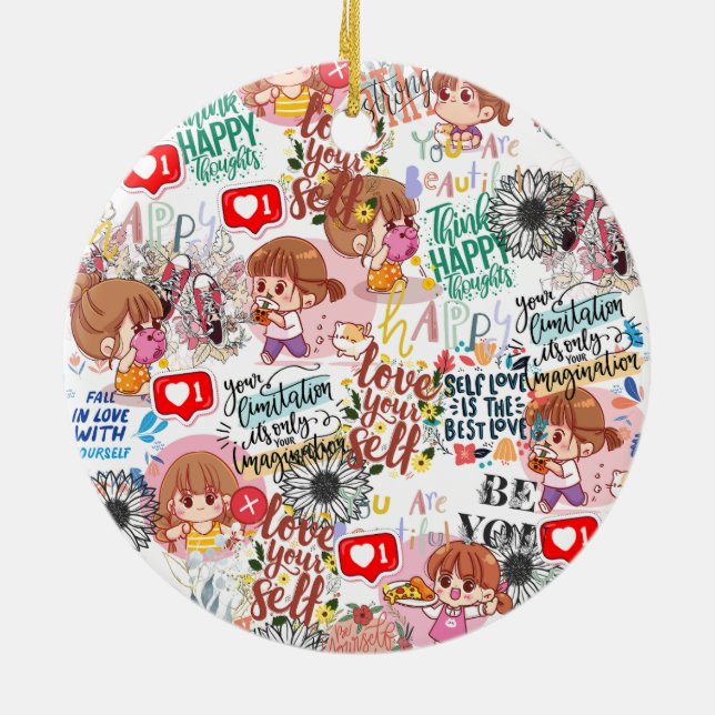 Cute Motivational – Positive Quote Kawaii  Julgransprydnad Keramik (Baksidan)