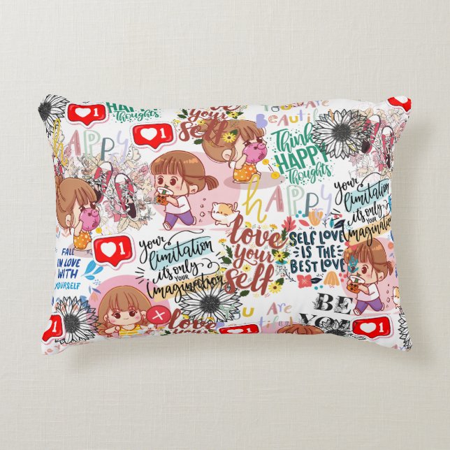 Cute Motivational – Positive Quote Kawaii  Prydnadskudde (Framsidan)