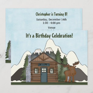 Cute Mountain Cabin och Moose Birthday Inbjudan