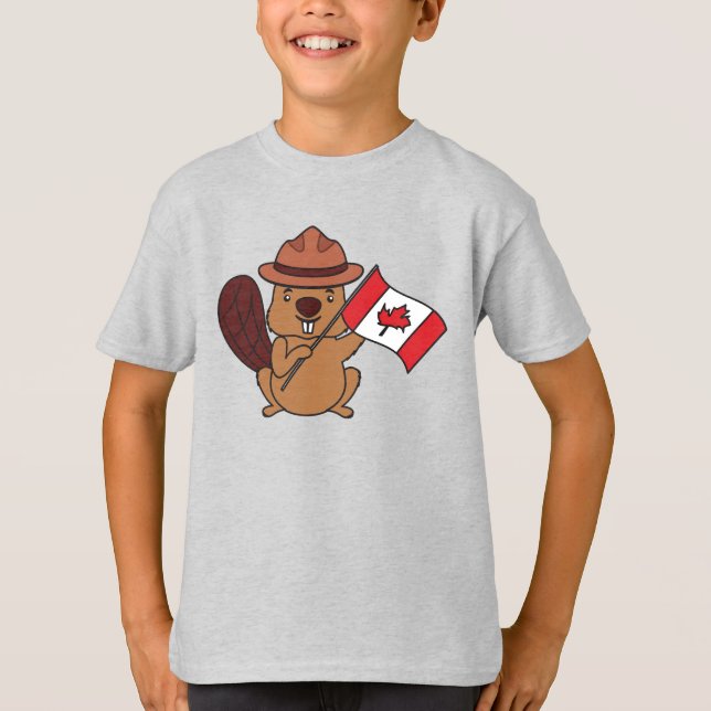 Cute Mountie Beaver Canada Kids Graphic Tee (Framsida)