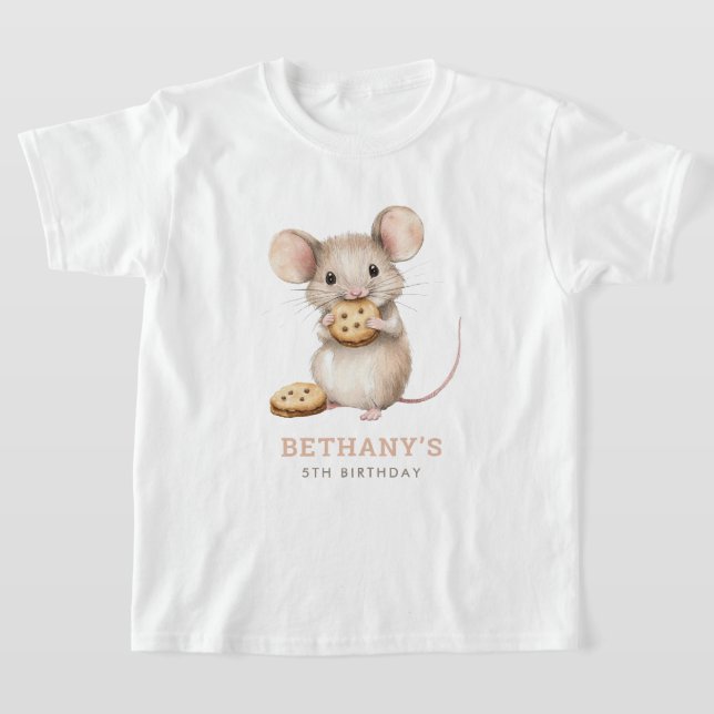 Cute Mouse and Cookies 5th Birthday Party T Shirt (Laydown)