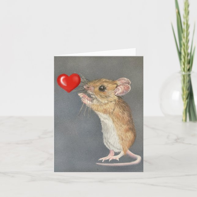 Cute Mouse and Heart Valentine Helgkort (Framsida)