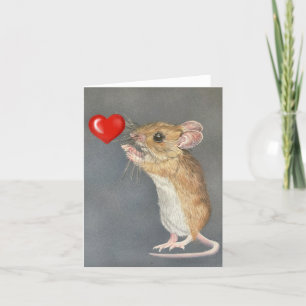 Cute Mouse and Heart Valentine Helgkort