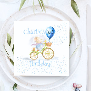 Cute Mouse Animal Bicycle Boy 1st Birthday Party Pappersservett