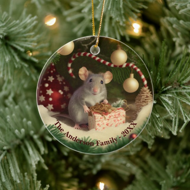Cute Mouse anpassningsbar text Metall Ornament (Träd)