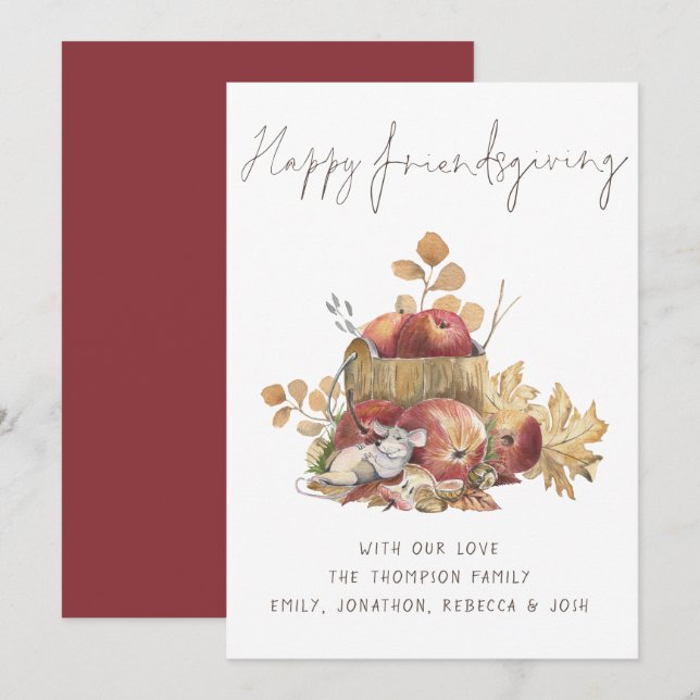 Cute Mouse Apples Foliage Lycklig Friendsgiving (Fram/baksida)
