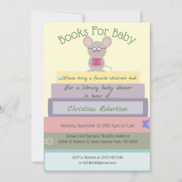 Cute Mouse Bibliotek Baby Shower i Pinks Inbjudningar
