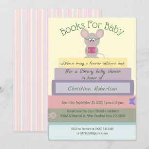 Cute Mouse Bibliotek Baby Shower i Pinks Inbjudningar