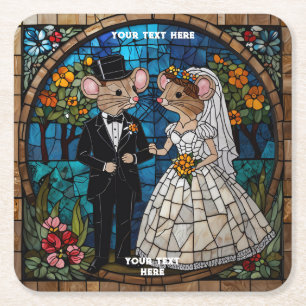 Cute Mouse Bröllop par underlägg Papper Kvadrat