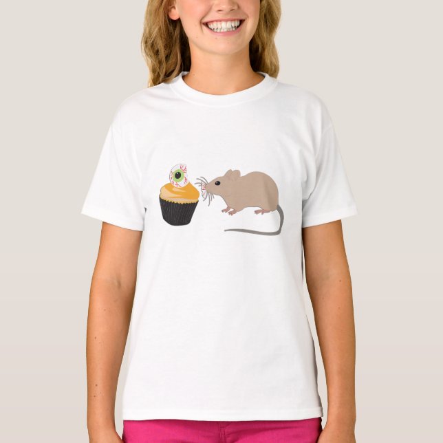 Cute Mouse Eating Halloween Eyeball Cupaka T Shirt (Framsida)