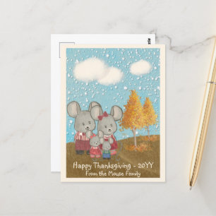 Cute Mouse Family i parken Happy thanksgiving Vykort