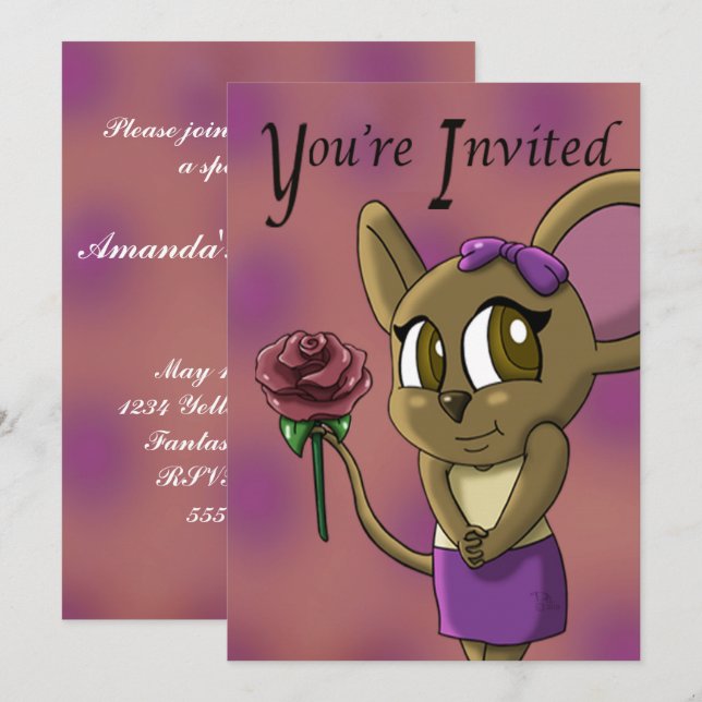 Cute Mouse-Födelsedagsfest Inbjudningar (Fram/baksida)