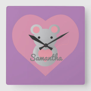 Cute Mouse har ett hjärta. Fyrkantig Klocka