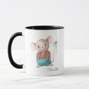 Cute Mouse Holding Flower Personlig Namn Mugg