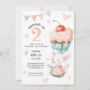 Cute Mouse i Sweet Luftballong Birthday Inbjudningar